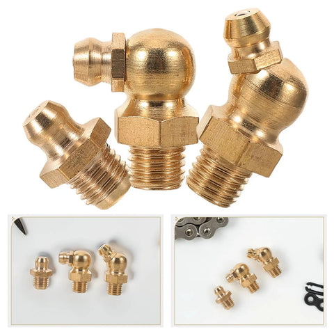 Top Notch Grease Nozzle Fitting Kit With Threaded Copper M8 Nipples For Cars And Excavators Featuring Precision Fit And Easy Swap-Out Hydraulic Accessories That Make Maintenance A Total Breeze. M8 copper grease nozzle fittings, gold brass, threaded, for grease guns