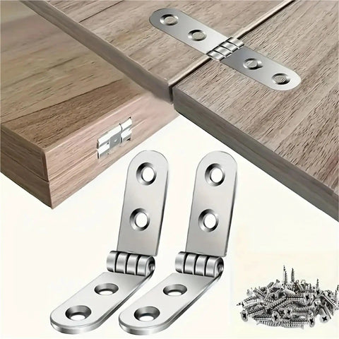 30 Piece Stainless Steel Folding Hinges 180 Degree Flip Cover Hinge Kit For Sewing Machine Cabinets And Cabinet Corners Dual Page Linked Rotation For Flat Fold Smooth Level Opening Ideal For Hatches And Cabins shown with screws