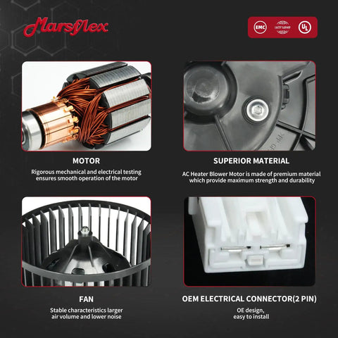 Heavy Duty Front Blower Motor For 2013 To 2016 Dodge Dart Tough Built HVAC Heating Fan Replacement Unit With Slick Airflow showing motor and fan details.