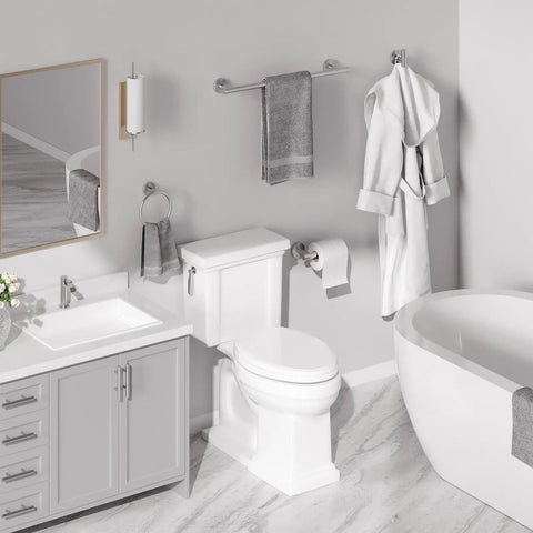 Brushed Nickel 4 Piece Bathroom Accessories Set Wall Mounted SUS304 Stainless Steel Towel Bar Toilet Paper Holder Towel Ring And Robe Hook Durable Modern Hardware For Organization And Clean Style in a modern bathroom setting