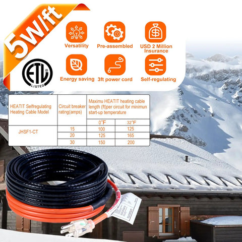 Self Regulating Sewage Pipe Heating Cable For Buried Pipes And Wastewater Lines, Sump Pumps, And Roof De-Icing, 120V Fluoropolymer, 50 Ft