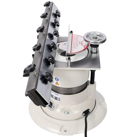 Shop Grade Cast Iron Knife And Cutter Grinder Featuring A Beefy Half Horsepower Motor And Adjustable Angle Gauge on workbench.