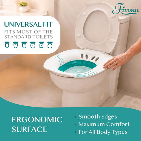 Super Comfy Foldable Sitz Bath Insert For Postpartum Recovery And Hemorrhoid Relief With Heat Resistant Epsom Salt Soak Basin on a toilet.