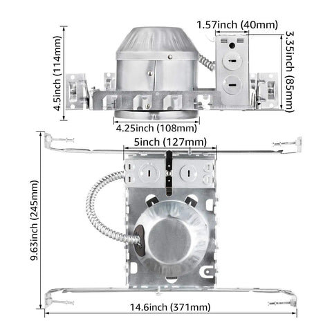 Dimensions for No Frills 4 Inch Recessed Lighting Housing For New Construction IC Rated Air Tight Ceiling Downlight Can
