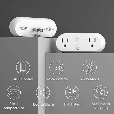 Dual Outlet Smart Plug 15A WiFi Bluetooth Extender, Hands Free Voice Control With Alexa And Google Home, remote app features