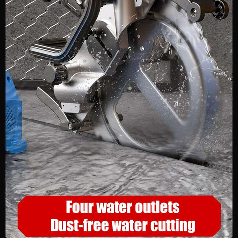 Heavy Duty 16 Inch Electric Concrete Circular Saw With A Beefy 5200W Motor And Integrated Water Feed System cutting with water spray.