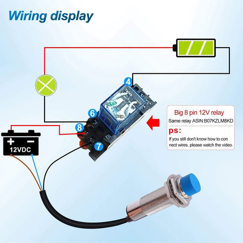 Wiring display for Inductive Proximity Sensor 4mm Sensing Distance, Two Pack, NPN NC Output, DC 6 to 36V, Metal Cylinder Housing.