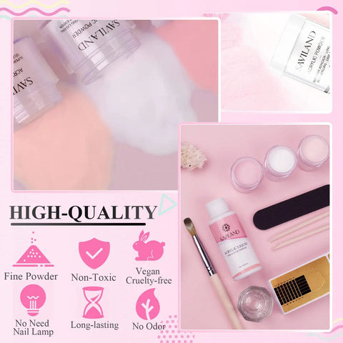 Beginner Friendly Acrylic Nail Starter Kit With Clear Pink Nude Powder And Monomer Liquid, Includes Brush, Nail Forms, Dappen Dish