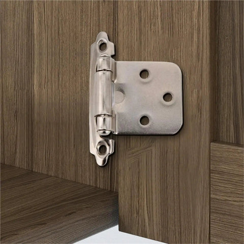 Two Piece Self Closing Spring Cabinet Hinges With Screws For Overlay Flush Cabinets Soft Close Hardware For Furniture Silver Finish Durable Steel Easy Install