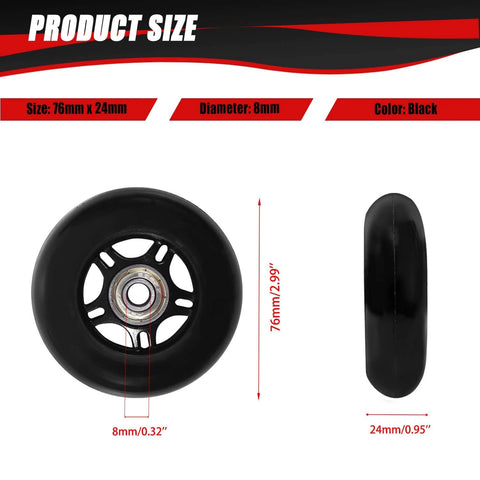 76mm x 24mm Wheels Replacement for 360 PowerRider RipRider FlashRider Caster Trike Ripster, black scooter wheel size chart