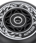 76mm 90a Ripsurf Wheels w/Bearings ABEC-9 for DLX Caster Board, Deluxe Junior Skateboard, close-up showing black wheel design