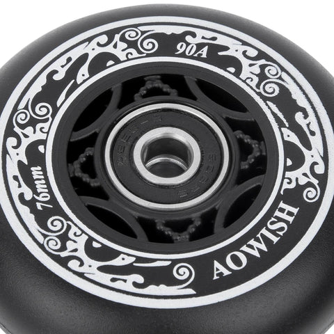 76mm 90a Ripsurf Wheels w/Bearings ABEC-9 for DLX Caster Board, Deluxe Junior Skateboard, close-up showing black wheel design