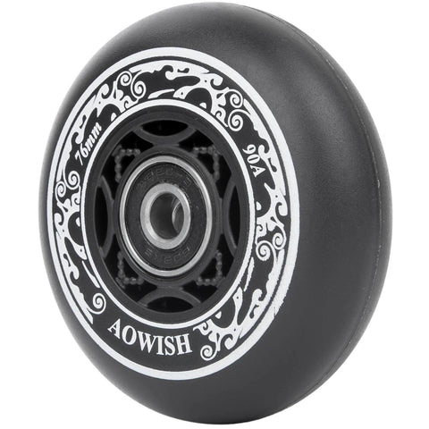 76mm 90a Ripsurf Wheels w/Bearings ABEC-9 for DLX Caster Board, Deluxe Junior Skateboard, black wheel close-up.