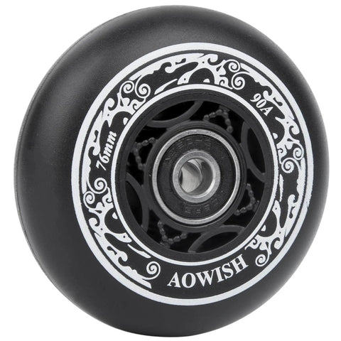 76mm 90a Ripsurf Wheels w/Bearings ABEC-9 for DLX Caster Board, Deluxe Junior Skateboard, 2 Wheel Pivoting Skateboard, Caster Board Skateboard (BLACK)