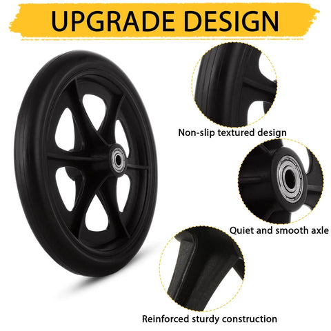2Pcs 8 Inch Walker Wheels Replacement, Wheelchair Front Wheels, Rubber Rollator Wheel Replacement Durable Black with non-slip design