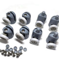 8 Pcs Shower Door Rollers Replacement Set with 25mm wheels for glass doors, includes screws and caps, top and bottom view