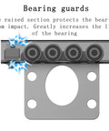 Diagram showing 8 Wheel Trolley Assembly Rollers with Sealed Bearings for 1-5/8 Inch Strut Channel and bearing guards.