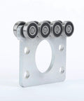 8 Wheel Trolley Assembly Rollers with Sealed Bearings for 1-5/8 Inch Strut Channel in Q235 Steel, side view.