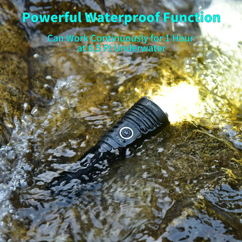 T70 Rechargeable Flashlight With 4200 Lumens underwater showing IP68 waterproof feature