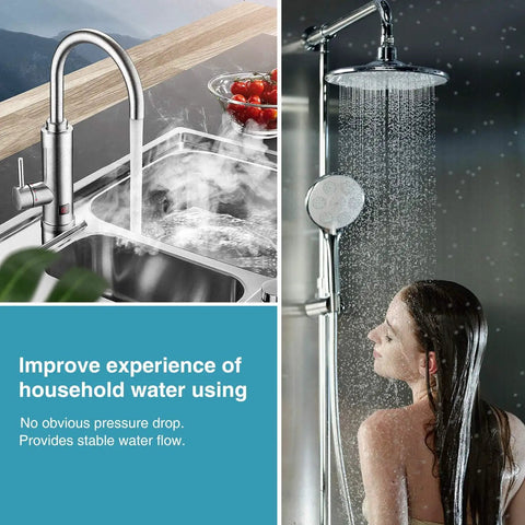 Kitchen faucet and bathroom shower with stable water flow, using Go-To 20 Micron Pleated Polyester Sediment Water Filter Replacement Cartridge 10x2.5 Inch Universal Whole House Pre Filter Fits Most 10 Inch Housings Works With W50PE WFPFC3002 SPC-25-1050 FM-50-975 4 Pack.