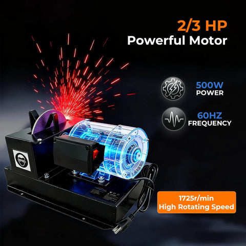 Game Changing Lawn Mower Blade Sharpener With A Rock Solid 7 Inch Ceramic Grinding Wheel Plus A Mighty 500 Watt Motor showcasing a 500W motor.