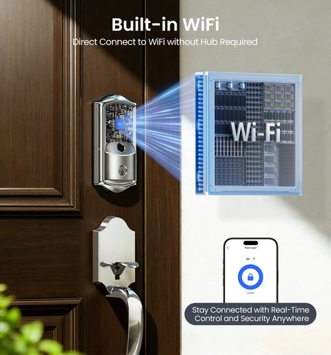 Lightning Fast Built In Wifi Smart Lock With Instant Fingerprint Access And Remote App Control Keyless Deadbolt showing built-in WiFi feature.
