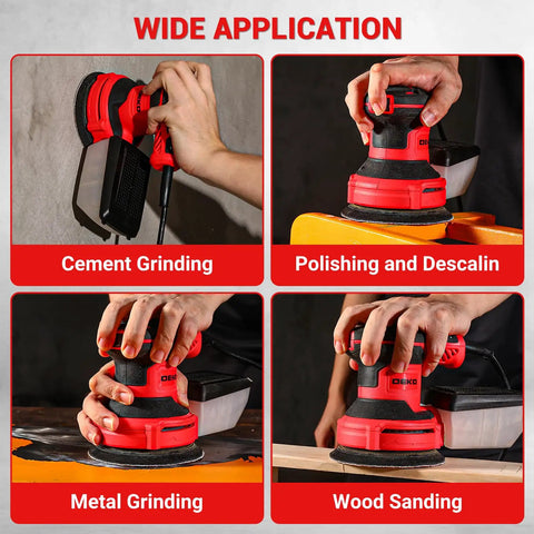Heavy Duty 5-Inch Orbital Sander With Dust Collection, 14,000 RPM, 6 Variable Speeds, 16 Sandpapers used in four applications