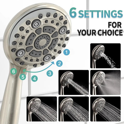 Top Tier Brushed Nickel Shower System Featuring 10 Inch Multifunctional High Pressure Head And Handheld Sprayer Plus Quick Swap Valve For A Major Bathroom Glow Up with 6 unique spray settings.
