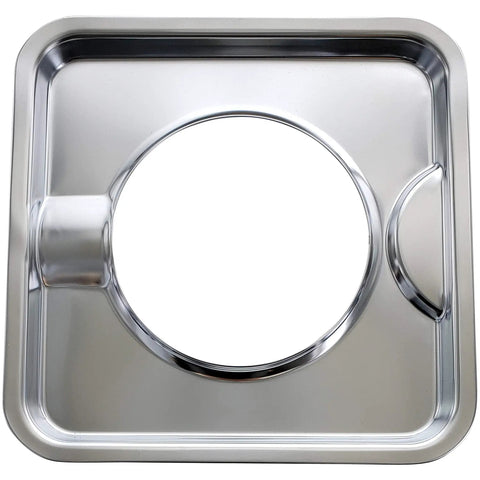 Chrome Square Gas Range Drip Pan Set, 4 Pack, top view showing smooth chrome finish with circular opening
