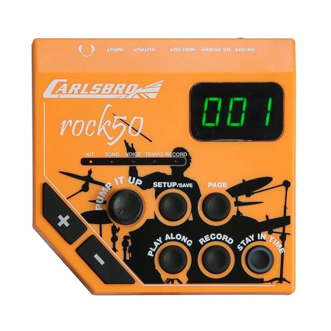 Kid Friendly Three Piece Junior Electronic Drum Kit With Snare Pad Tom Pad And Cymbal Pad Bass Pedal And Drumsticks ROCK50 control module.