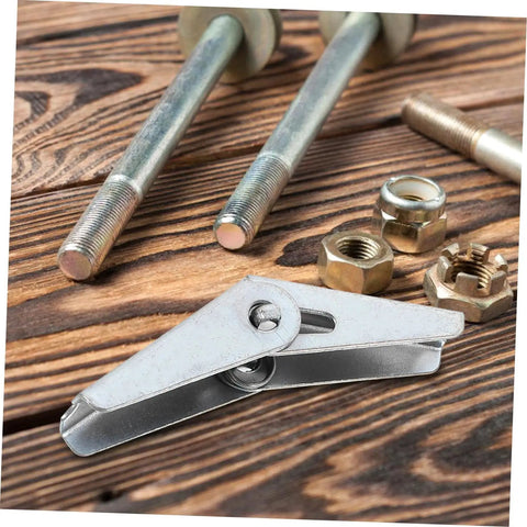 Heavy Duty Toggle Bolts Drywall Anchors 12 Pack Galvanized Wall Fixings with nuts and bolts on wood surface.