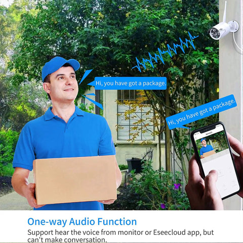 Delivery person detected by Add On 3MP Outdoor Wireless Security Camera For 10 Channel Systems with IR night vision.