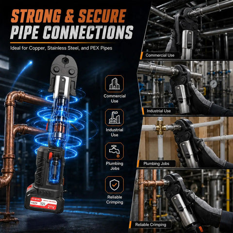 Best Electric Crimping Tool 21V 60KN Cordless Pipe Press Kit For Copper And PEX Plumbing in action sealing pipes.