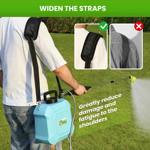 Person using 2 Gallon Battery Powered Sprayer With Retractable Wand And 4 Mist Nozzles USB Rechargeable Handle for plant care