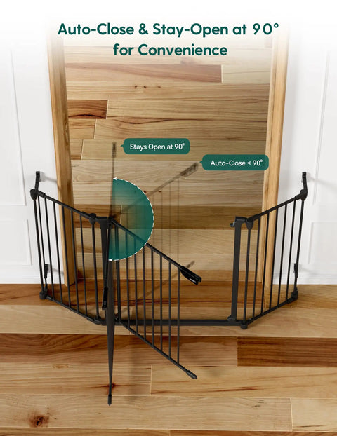 Auto Close Baby Gate For Narrow Doorways And Stairs, 30 Inch High, Fits 26 To 28.5 Inch Openings, Gray Metal Gate Open at 90°