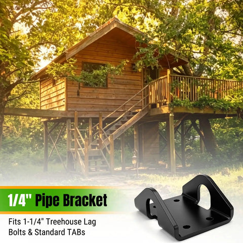Beefy Heavy Duty Treehouse Bracket With Attachment Bolts For 1.25 Inch Lags Or TABs Static Support Plate High Strength Steel Powder Coated Black Load Bearing Treehouse Hardware, black steel pipe bracket for treehouse lag bolts