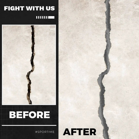 Before and after comparison of a concrete crack repair using Heavy Duty Foam Backer Rod Half Inch Diameter By 100 Feet Gray Roll.