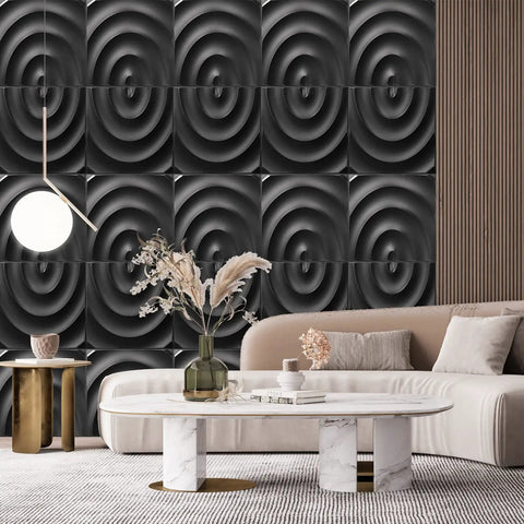 Contemporary living room with Black Semicircle 3D Wall Panels With Peel And Stick Tape For DIY Interior Wall Decor Pack Of 12 Tiles