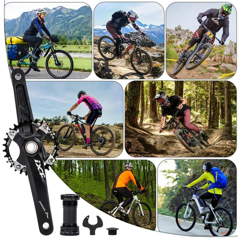 Hollow Integrated 170mm 104 BCD Mountain Bike Crankset with Narrow-Wide 30T-42T Chainring Aluminum Alloy, includes bottom bracket bolts