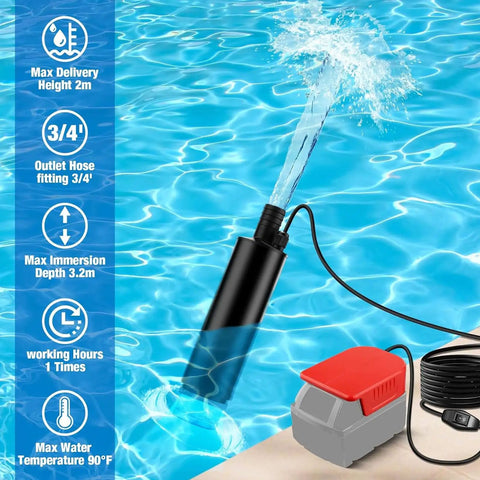 Ftvogue 500 GPH Electric Submersible Water Transfer Pump For Pools And Basements High Performance Sewage Dispenser operating in water with hose fitting.