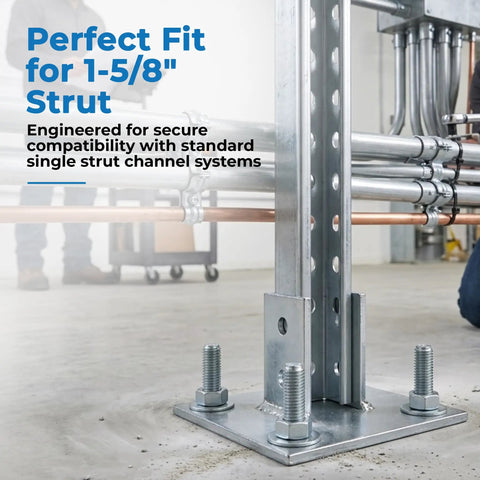 Heavy Duty Galvanized Strut Post Base Single Channel 1-5/8 Inch Side Mount 6x6 Inch Square for secure channel systems