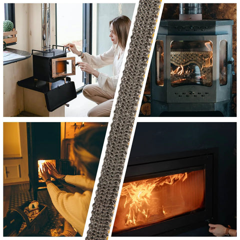 NQEUEPN fireplace gasket rope seal, self-adhesive fiberglass rope; braided gray, 6.56 ft x 0.4 in x 0.08 in.