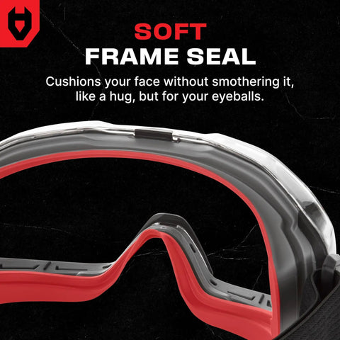 Soft frame seal detail of Adjustable Lightweight Full Face Shield For 6X3 OTG Vented Safety Goggles Compatible ANSI Z87 1 Certified PPE