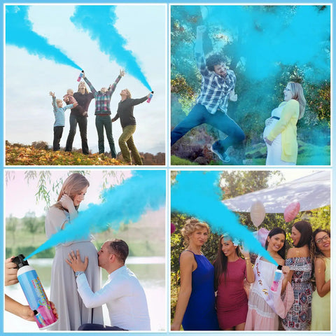 Epic Gender Reveal Fire Extinguisher Blaster 2 Pack Blue Biodegradable Confetti Launcher in use at celebration events.