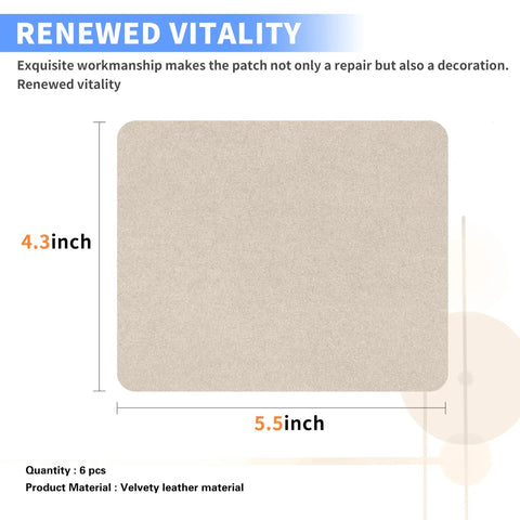 Six Pack Beige Microfiber Sofa Repair Patches Self Adhesive Fabric Mender for Couch Scratches and Rips, 4.3x5.5 inch patch.