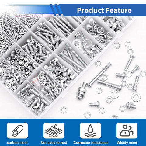 Heavy Duty 2236 Piece Metric Screw Assortment Kit With Hex Nuts And Flat Washers Hella Solid Carbon Steel Fasteners, organized screws and nuts.