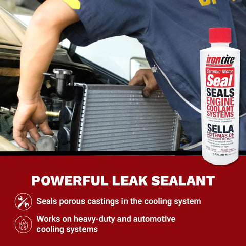 Mechanic using Ceramic Motor Seal For Engines Seals Leaks In Head Gaskets And Radiators Keeps Coolant From Leaking Like A Champ.