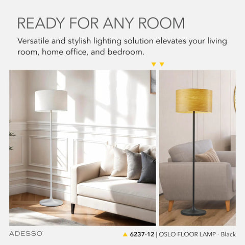 Scratch Resistant Matte Black Floor Lamp with Tulip Base and Striped Shade for Living Room Decor