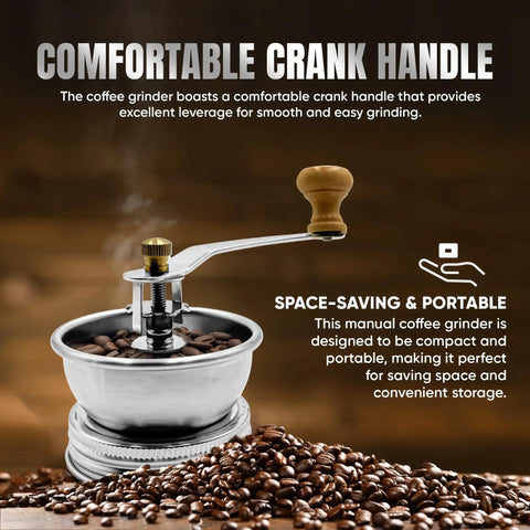 Mason Jar Coffee Grinder Lid with Manual Crank Burr Grinder, rust-proof ceramic, coffee beans shown on top