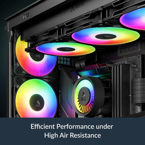 Top Shelf 120 Millimeter Pwm Pc Case Fans Three Pack Featuring Slick Addressable Rgb Lighting And Big Time High Pressure Airflow For A Solid Gaming Rig That Cruises Cool All Night Long in a PC case with RGB lights.
